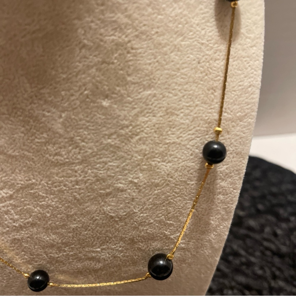 Vintage Trifari Gold tone Chain Necklace with Black Bead Accents 24” - Picture 2 of 8